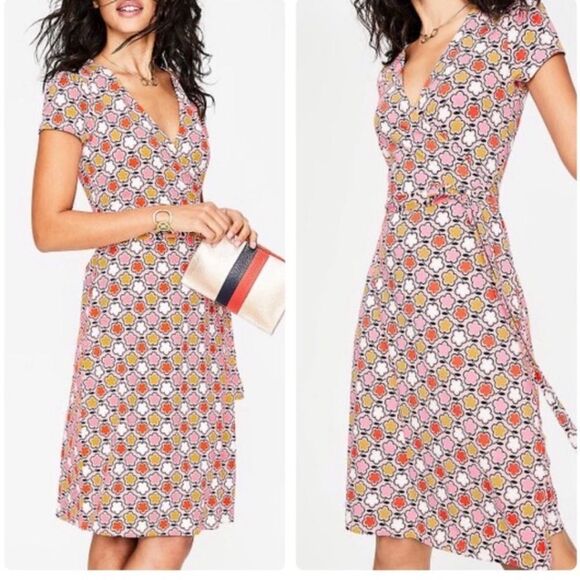 NWT Boden Joanna Cap Sleeve Wrap Floral Dress Size 14 L - Picture 8 of 9